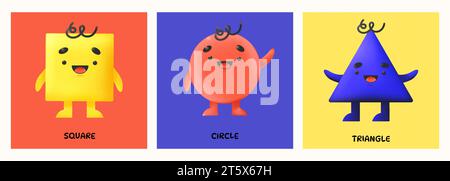 Lustige geometrische 3D-Formen mit glücklichen Formen Stock Vektor