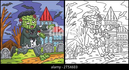 Zombie Frankenstein Malseite Illustration Stock Vektor