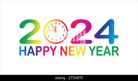 2024 Happy New Year Vector Illustration. Feier-Konzept. Vorlage für Hintergrund, Banner, Karte, Poster mit Textbeschriftung. Stock Vektor