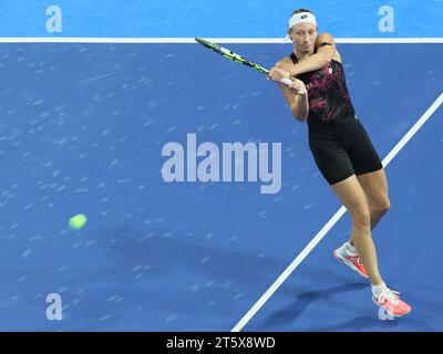 Die belgische Yanina Wickmayer wurde während eines Trainings im Vorfeld des Treffens zwischen Belgien und Ungarn in den Play-offs für den Billie Jean King Cup am Dienstag, den 7. November 2023, in Charleroi gezeigt. BELGA FOTO BENOIT DOPPAGNE Stockfoto