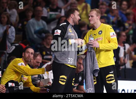 Hatte Grund zum jublen David SpŠth aus Deutschland Andreas Wolff aus Deutschland Silvio Heinevetter aus Deutschland Handball LŠnderspiel in der Olympia Halle MŸnchen 5.11.2023 Deutschland - €gypten © diebilderwelt / Alamy Stock Stockfoto