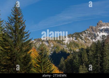 Ein touristisches Highlight, farbenfrohe Herbstsaison im Engtal oder Engtal, Naturpark Karwendel, Tirol, Österreich, Europa Stockfoto