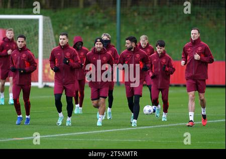 Manchester United Spieler während eines Trainings im Trafford Training Centre in Carrington, Greater Manchester. Bilddatum: Dienstag, 7. November 2023. Stockfoto