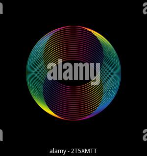 Schallwelle, Equalizer-Regenbogen-Farbverlauf. Moderne Zukunftstechnologie. Geometrisches abstraktes Vektorelement isoliert auf schwarzem Hintergrund Stock Vektor