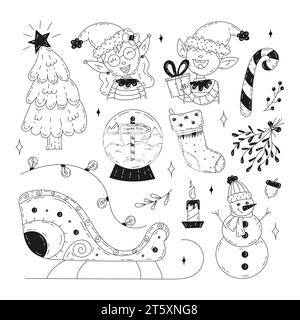 Weihnachtsset mit Doodle-Elementen. Stock Vektor