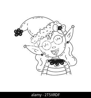 Süßes Weihnachts-Elfenmädchen mit Hut und Pullover Stock Vektor