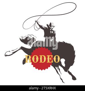 Cowboy Ride Bucking Horse Rodeo Emblem isoliert auf weiß. Vektorabbildung. Stock Vektor