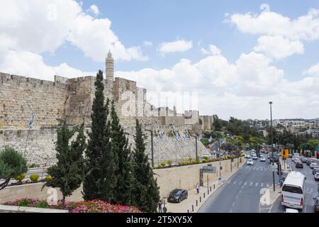 Außenansicht der Mauer in der alten Stadt von Jerusalem, Israel Stockfoto