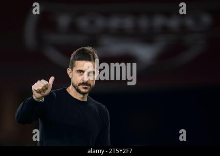 Alessio Dionisi, Cheftrainer von US Sassuolo, Gesten vor dem Fußballspiel der Serie A zwischen Torino FC und US Sassuolo. Stockfoto