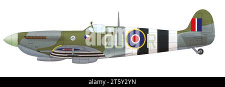 Supermarine Spitfire Mk IX (DU-R) der tschechoslowakischen 312. Geschwader RAF, Juni 1944 Stockfoto