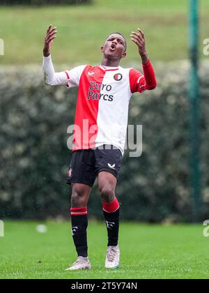 Formello, Italien. November 2023. Formello - Givairo Read von Feyenoord O19 während der vierten Etappe der Gruppenphase der UEFA Youth League zwischen S.S. Lazio O19 und Feyenoord O19 im Centro sportivo di Formello am 7. November 2023 in Formello, Italien. Credit: Box to Box Pictures/Alamy Live News Stockfoto