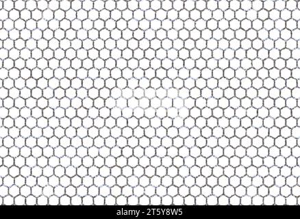 Bild mit sechseckigem weißem Hintergrund. Zellenrand mit Graustufen, abgerundete breite Drahtrahmen auf Muster aus weißen und blauen Sechsecken auf parallelen Linien von Stockfoto