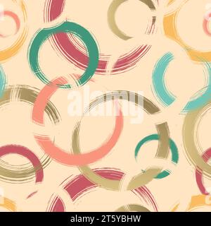 Nahtloses Muster des Kunstkreises. Sich wiederholender abstrakter Kreise im Hintergrund. Zufällige Grunge-Runde. Pinselstriche. Geometrische Textur. Wiederholte grafische Patern Stock Vektor