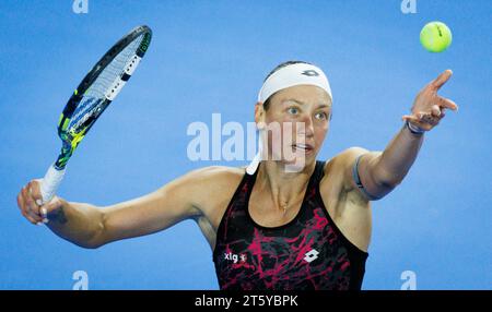 Charleroi, Kanada. November 2023. Die belgische Yanina Wickmayer wurde während eines Trainings im Vorfeld des Treffens zwischen Belgien und Ungarn in den Play-offs für den Billie Jean King Cup am Dienstag, den 7. November 2023, in Charleroi gezeigt. BELGA FOTO BENOIT DOPPAGNE Credit: Belga News Agency/Alamy Live News Stockfoto