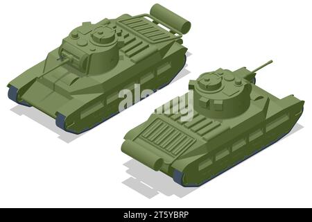 Isometrischer United Kingdom Tank, Infanteriepanzer Mk.II Matilda II. Gepanzertes Kampffahrzeug für Frontkämpfe mit schwerer Feuerkraft Stock Vektor