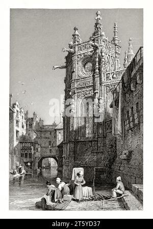 Alte Rückansicht der Kirche Saint-Pierre in Caen, Frankreich. Von Prout, publ. In London, 1831 Stockfoto