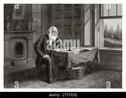 Alter Druck mit William Cullen Bryant (1794–1878), US-amerikanischer Romantik-Dichter. Von Hollyer, Publ. CA 1876 Stockfoto