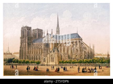 Alte Aussicht auf Notre-Dame de Paris. Von Rivière, publ. In Paris, CA 1875 Stockfoto