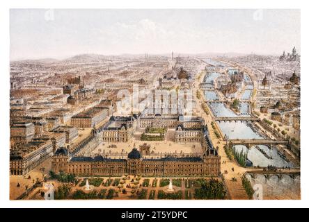 Alte Vogelperspektive von Paris. Von Rivière, publ. In Paris, CA 1875 Stockfoto