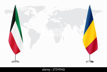 Kuwait und Tschad Flaggen für offizielle Treffen vor dem Hintergrund der Weltkarte. Stock Vektor