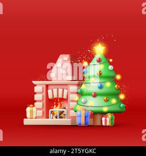 3D Red Brick Silvester Kamin isoliert Stock Vektor