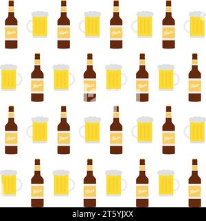 Vektornahtloses Muster von Bierflasche und Glas Stock Vektor