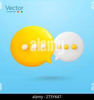 3D Gelb-weiß-Chat oder Denkblase, Boxen, isoliert auf Hintergrund. 3D gerendertes Chat- oder Kommentarsymbol, Dialogsymbol. Darstellung des Konversationsvektors. Vektorabbildung Stock Vektor