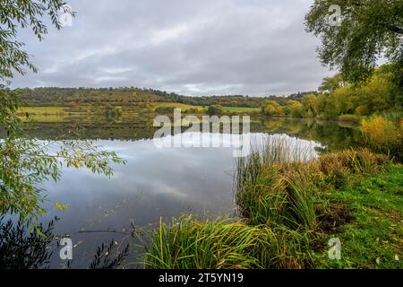 Panoramaaufnahme der Landschaft im Vulkan Eifel, Rheinland-Pfalz, Deutschland Stockfoto