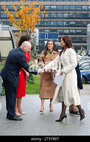 Kopenhagen, Dänemark. November 2023. Königin Letizia von Spanien und Kronprinzessin Maria von Dänemark begrüßen die Behörden des Mary Elisabeth Hospital. (Foto: Ricardo Ramirez/NurPhoto) Credit: NurPhoto SRL/Alamy Live News Stockfoto