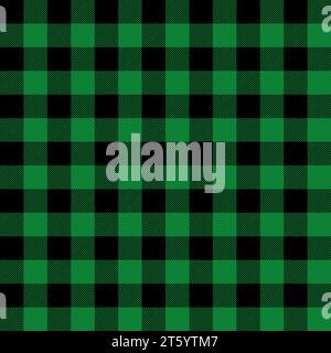 Nahtloses Karomuster mit schwarzgrünem Büffel-Holzfäller-Muster. Traditionelle Mustervektorillustration. Nahtloses Modeschmuck. Stock Vektor