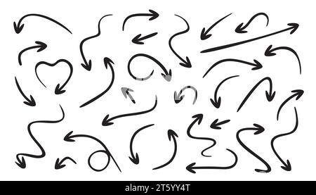Pfeile Linien Symbole gesetzt. Lockige, gerade und verdrehte Formen. Sammlung verschiedener Pfeile. Designelemente. Vektor Stock Vektor