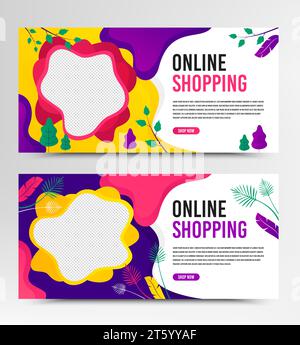 Webbanner-Vektorvorlage. Flyer-Design mit Fantasy-Blättern und -Bäumen für Online-Shopping. Konzept für Banner. Stock Vektor
