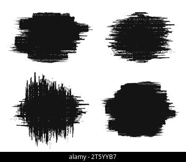 Pinselstriche eingestellt. Pinsel Grunge Designelemente. Rechteckige Textfelder. Schmutzige Banner mit Distress-Muster. Tintenspritzer. Vektor Stock Vektor