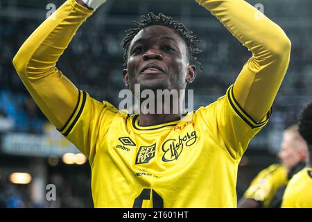 Halmstad, Schweden. 30. Oktober 2023. Jalal Abdulai von Elfsborg wurde nach dem Allsvenskan-Spiel zwischen IFK Göteborg und Elfsborg bei Gamle Ullevi in Göteborg gesehen. (Foto: Gonzales Photo - Amanda Persson). Stockfoto