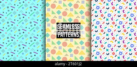 Geometrische Muster. Abstrakte, nahtlose Texturen. Bunte geometrische Figuren oder Formen. Stock Vektor