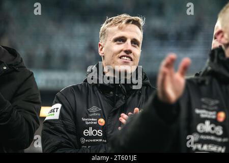 Halmstad, Schweden. 30. Oktober 2023. Jeppe Okkels aus Elfsborg wurde nach dem Allsvenskan-Spiel zwischen IFK Göteborg und Elfsborg bei Gamle Ullevi in Göteborg gesehen. (Foto: Gonzales Photo - Amanda Persson). Stockfoto