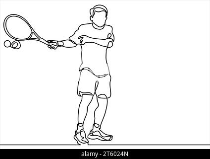 Spiel des Tennisspielers- kontinuierliche Linienzeichnung Stock Vektor