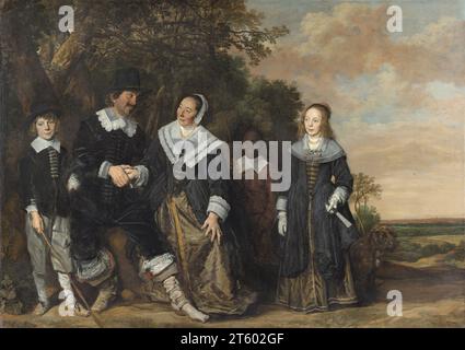 Titel: Familiengruppe in einer Landschaft Schöpfer: Frans Hals Jahr: 1645 - 1648 Abmessungen: 202 x 285 cm Durchschnitt: Öl auf Leinwand Ort: Museo Nacional Thyssen-Bornemisza, Madrid Stockfoto