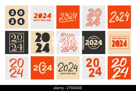Happy New Year 2024 Set Design Elements Kollektion Stock Vektor