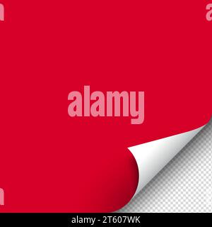 Roter Papieraufkleber mit gewellter Ecke. Seitenwellung mit Schatten. Papiervorlage. Vektor Stock Vektor