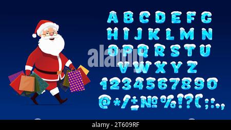 Eiskristall Schnee Schriftart, Weihnachten schneebedeckte Schriftart oder kalter Eisberg Art von gefrorenem englischem Alphabet, Vektorbuchstaben. Winterferien Weihnachten und Silvester Schriftart mit Eisfrost und Schnee für ABC Schriftart Stock Vektor