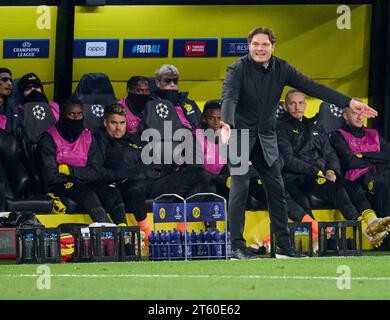 Dortmund, Deutschland. November 2023. Fußball: Champions League, Borussia Dortmund - Newcastle United, Gruppenphase, Gruppe F, Spieltag 4, Signal Iduna Park. Dortmunder Coach Edin Terzic gestikuliert. Quelle: Bernd Thissen/dpa/Alamy Live News Stockfoto