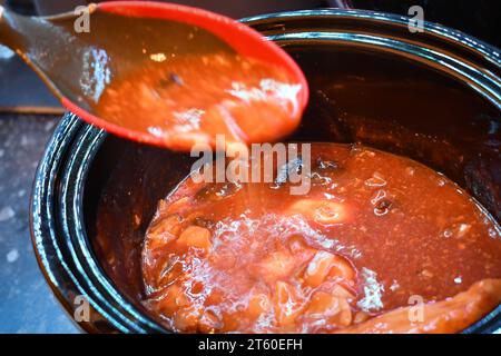 Langsamer Herd mit Hühnchen drin Stockfoto