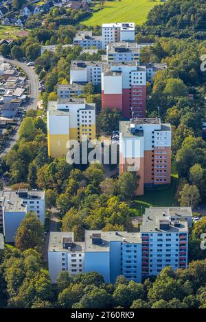 Luftaufnahme, Wohnhochhaus Eggersten Ring, LEG Wohnen NRW, Kreuztal, Siegerland, Nordrhein-Westfalen, Deutschland, Luftbild, Hochhaus Stockfoto