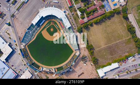 Aus der Vogelperspektive des Francisco Carranza Limón Stadions. Allgemeine Ansicht des Algodoneros-Stadions in Guasave, Sinaloa Mexiko. Guasave Mexiko. Am 7. Februar 2021 in Guasave, Mexiko. Kuroda Park (Foto: Luis Gutierrez/Norte Photo/) Vista aérea del Estadio Francisco Carranza Limón. Vista General del estadio Algodoneros en Guasave, Sinaloa México. Guasave México. el 7 de febrero de 2021 en Guasave, Mexiko. . (Foto de Luis Gutierrez / Foto Norte /) Stockfoto