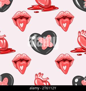 Gruselige Valentinstag nahtlose Muster, Spooky Valentine, Pastel Goth digitale Aufkleber, Alternative Valentinstag Vektor EPS10 Stock Vektor