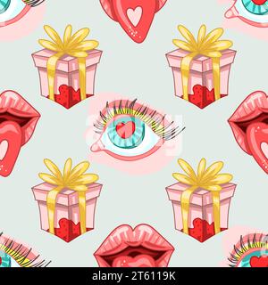 Gruselige Valentinstag nahtlose Muster, Spooky Valentine, Pastel Goth digitale Aufkleber, Alternative Valentinstag Vektor EPS10 Stock Vektor