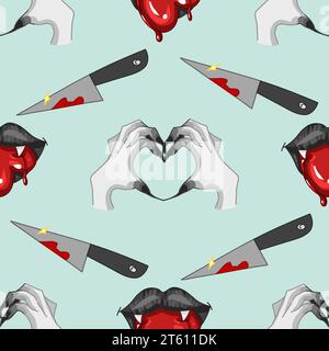 Gruselige Valentinstag nahtlose Muster, Spooky Valentine, Pastel Goth digitale Aufkleber, Alternative Valentinstag Vektor EPS10 Stock Vektor