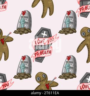 Gruselige Valentinstag nahtlose Muster, Spooky Valentine, Pastel Goth digitale Aufkleber, Alternative Valentinstag Vektor EPS10 Stock Vektor