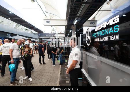 Das MERCEDES-Fahrerlager im Rahmen des F1 Sao Paulo Grand Prix 2023 im Autodromo Jose Carlos Pace am 5. November 2023 in Sao Paulo, Brasilien. Stockfoto